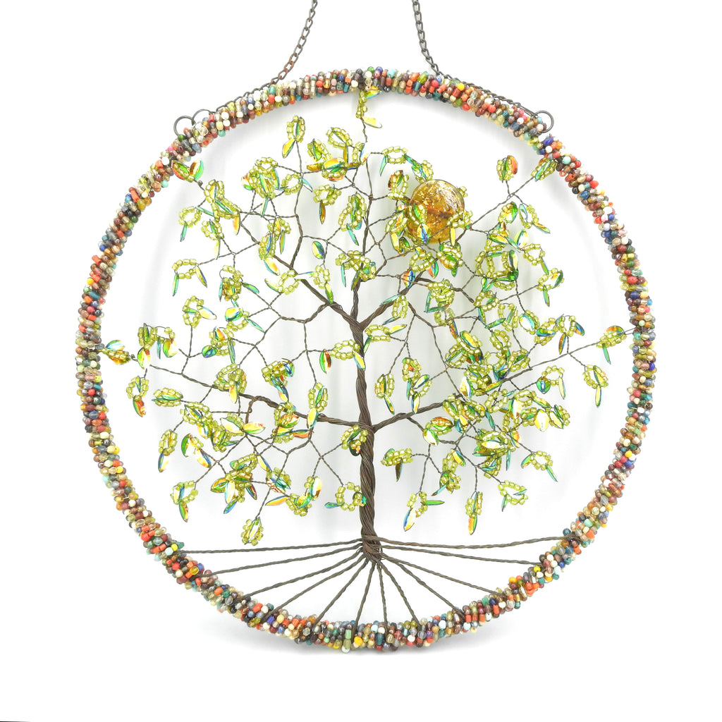 Tree of Life Wall Hanging Iridescent Green With Moon
