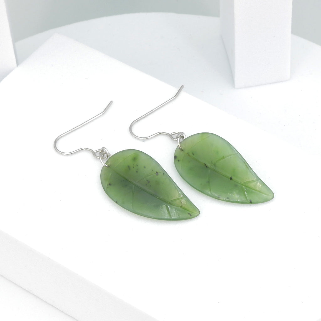 Sterling Silver Jade Leaf Earrings