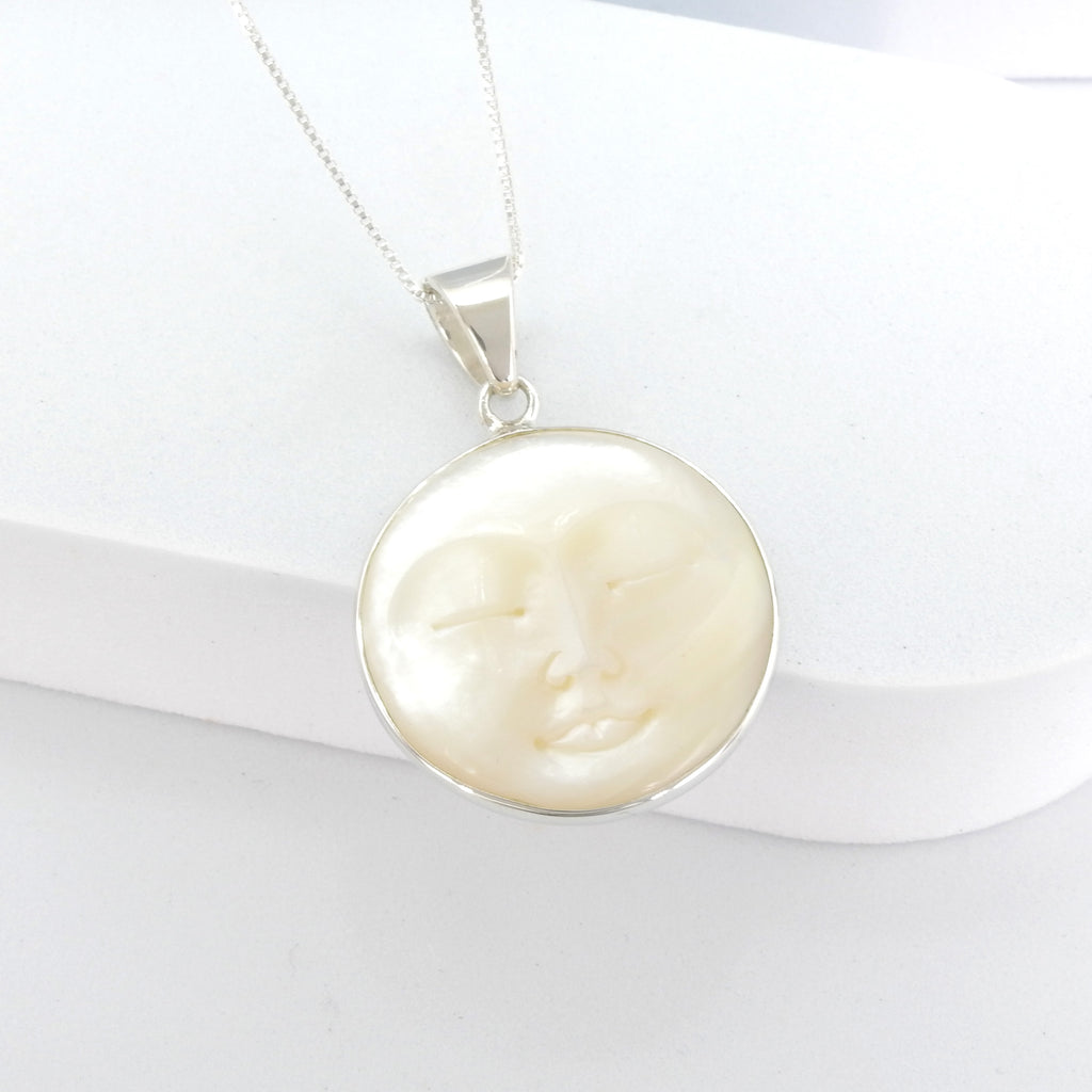 Sterling Silver Mother of Pearl Round Zen Face