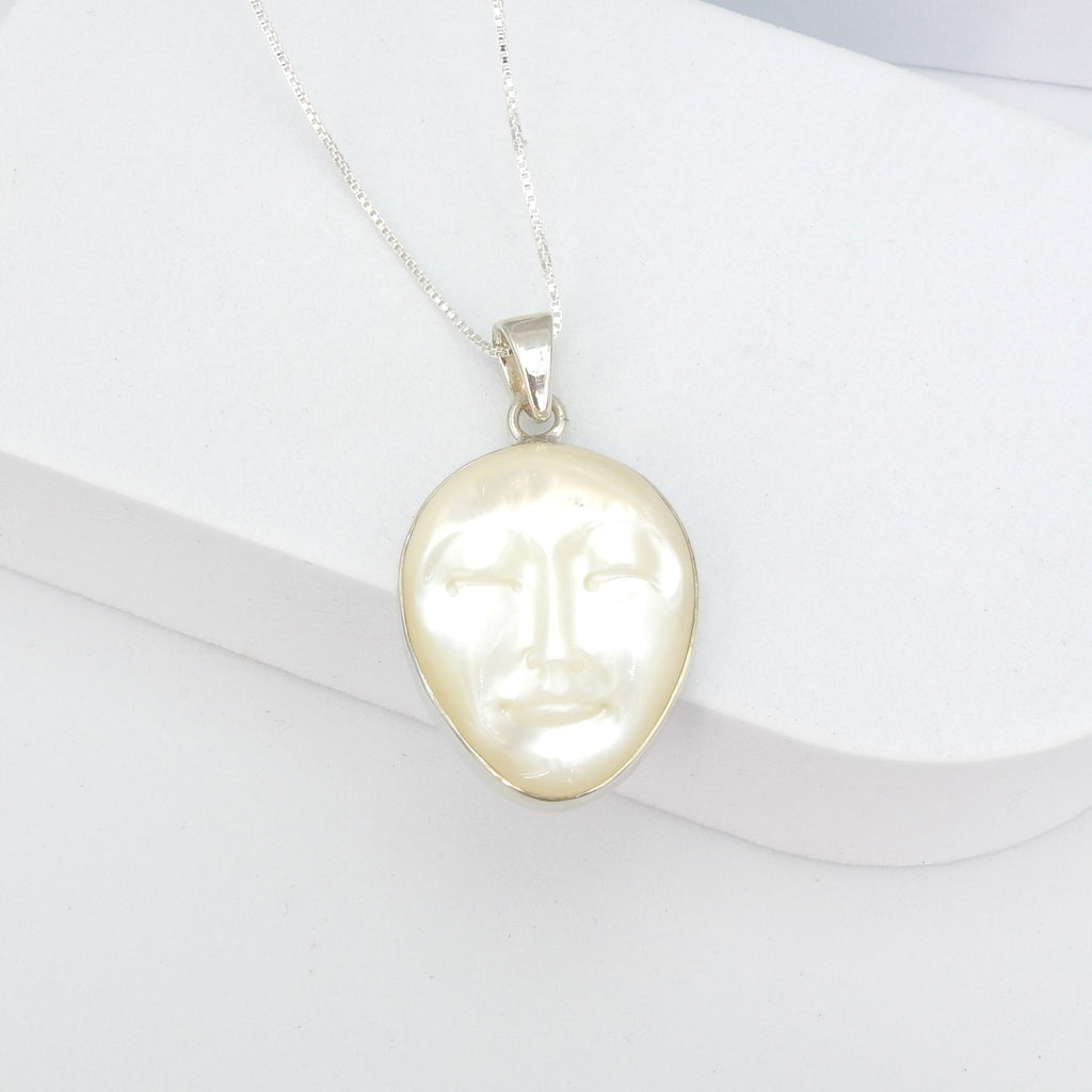 Sterling Silver Mother of Pearl Zen Face Pendant