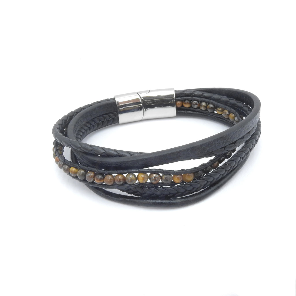 Leather & Stainless Steel w/ Tiger Eye Bracelet