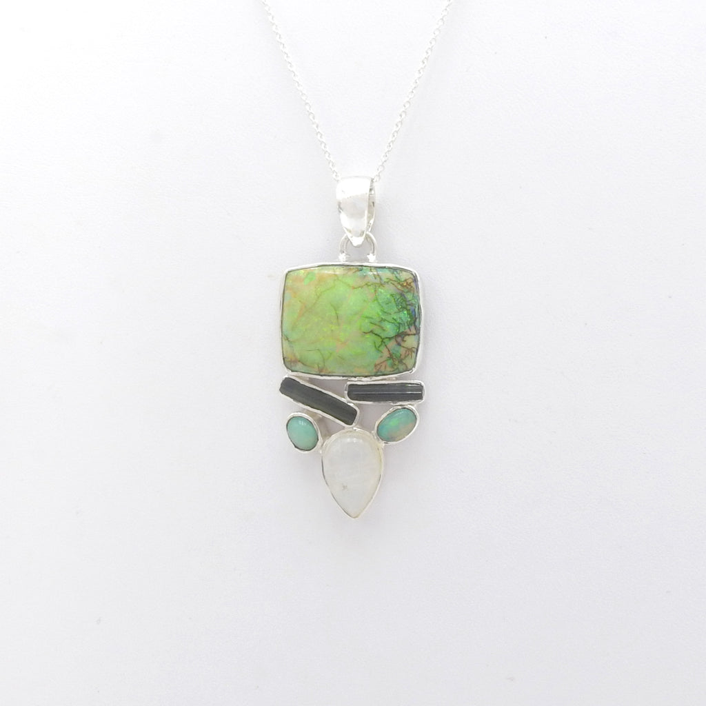 Sterling Silver Opal, Moonstone and Tourmaline Pendat