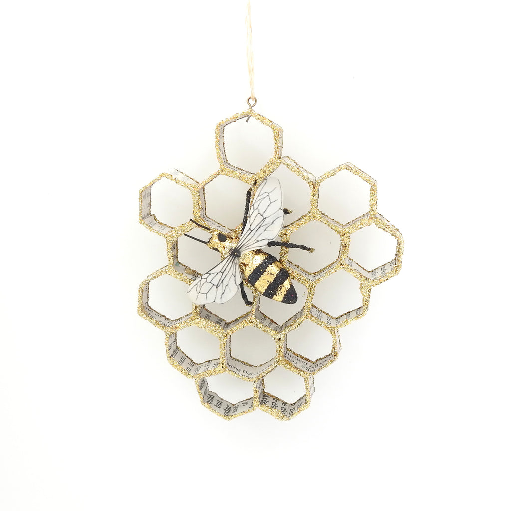 Bee and Honeycomb Paper & Glitter Ornament