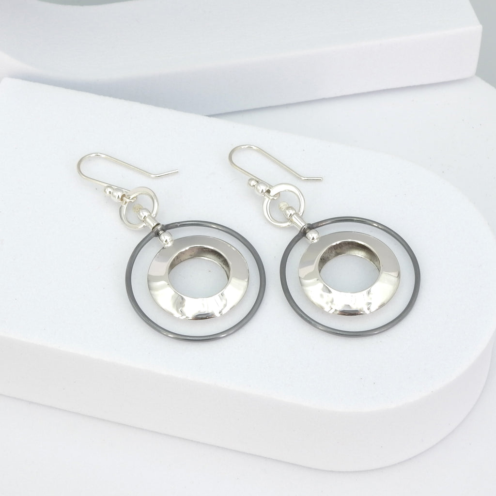 Sterling Silver Two Tone Circle Earrings