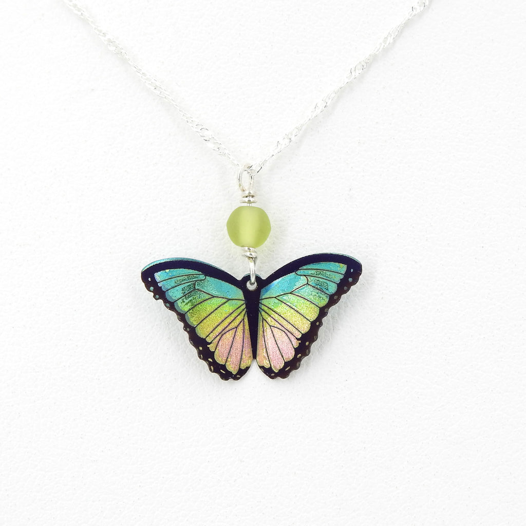 Vibrant Island Green Butterfly Metal Necklace