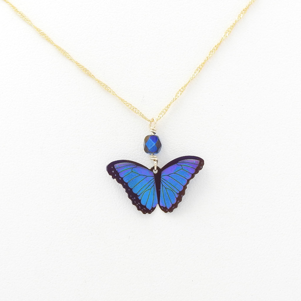 Blue Bella Butterfly Metal Necklace