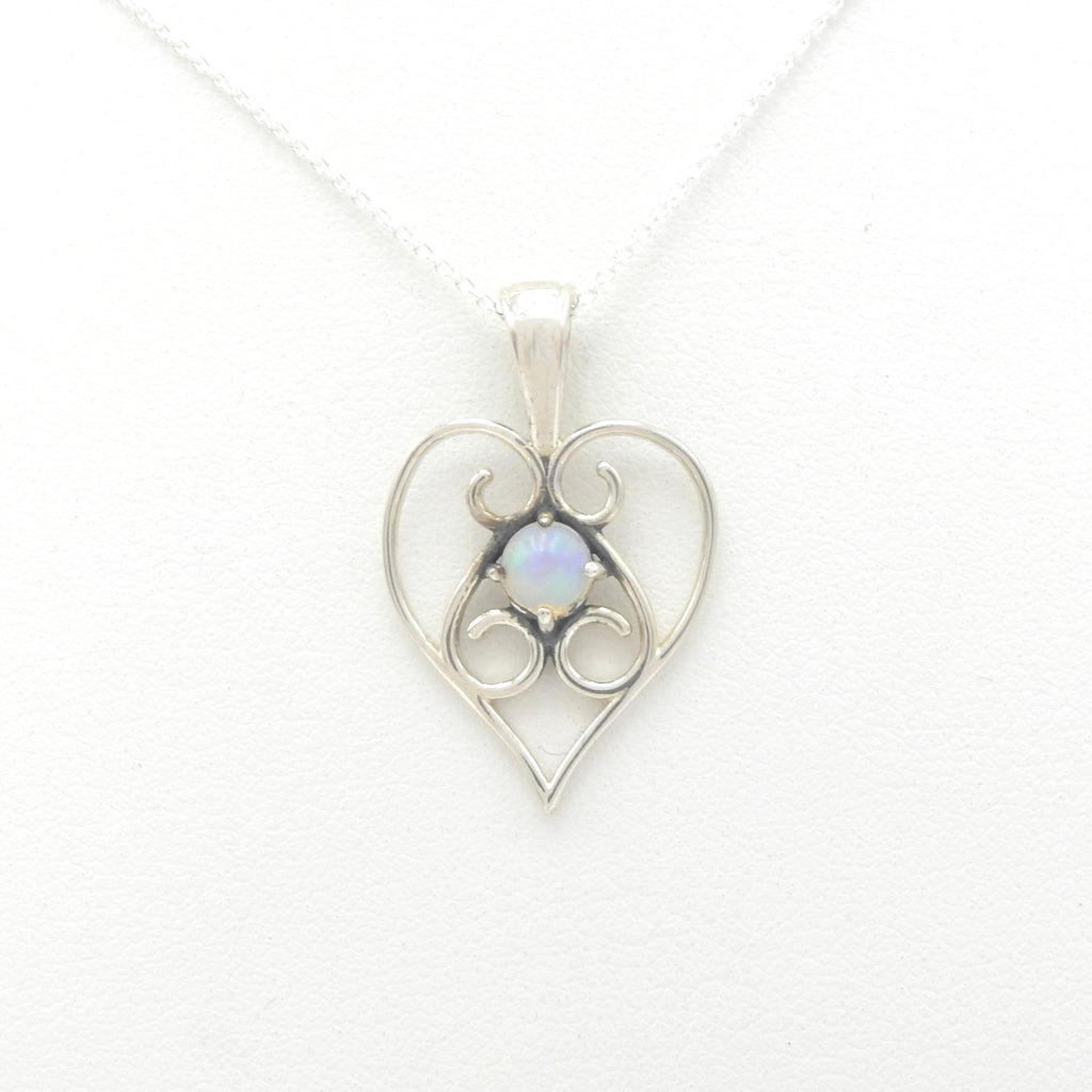 Sterling Silver Created Opal Heart Pendant