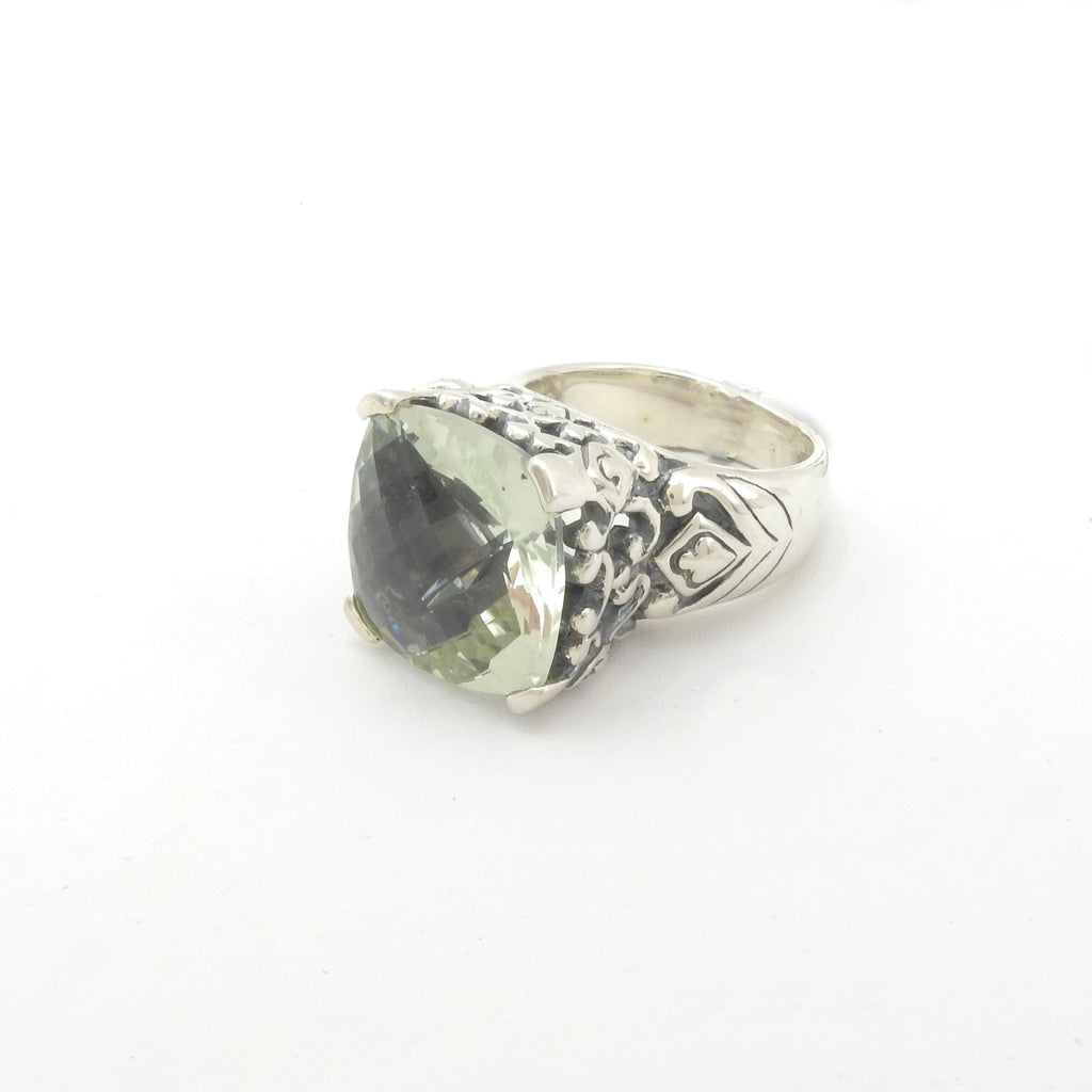 Sterling Silver Green Amethyst Statement Ring Size 7