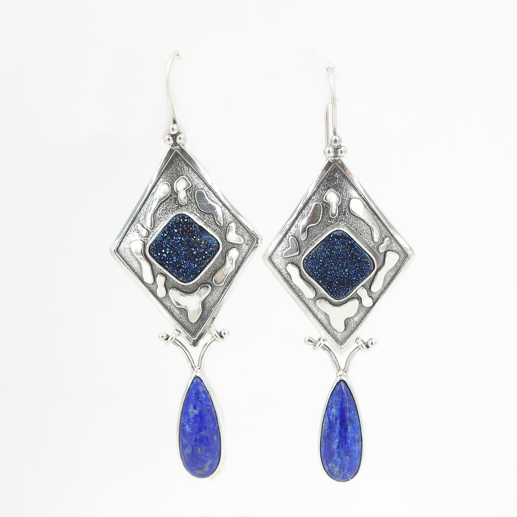 Sterling Silver Blue Druzy & Lapis Earring