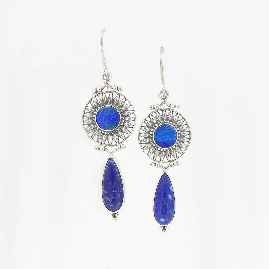 Sterling Silver Opal & Lapis Earrings