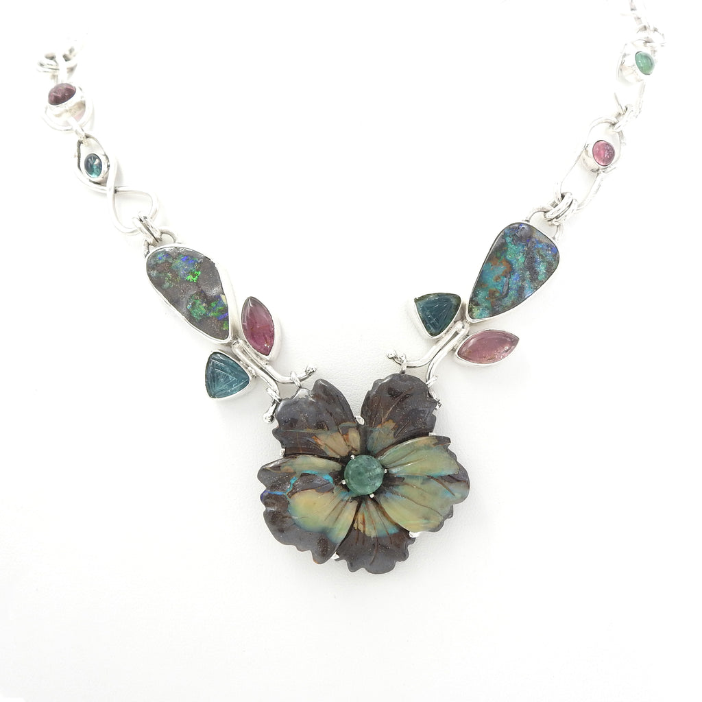 Sterling Silver Iriniri Originals Boulder Opal & Tourmaline Necklace
