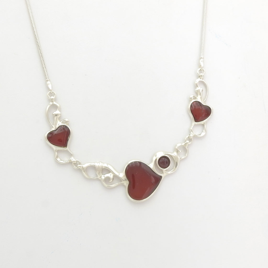Sterling Silver Cherry Amber Heart Necklace