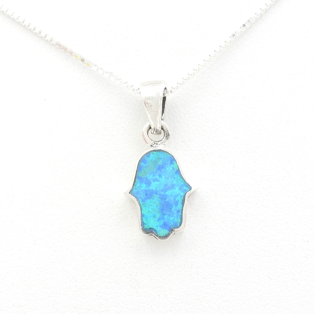 Sterling Silver Created Opal Hamsa Pendant