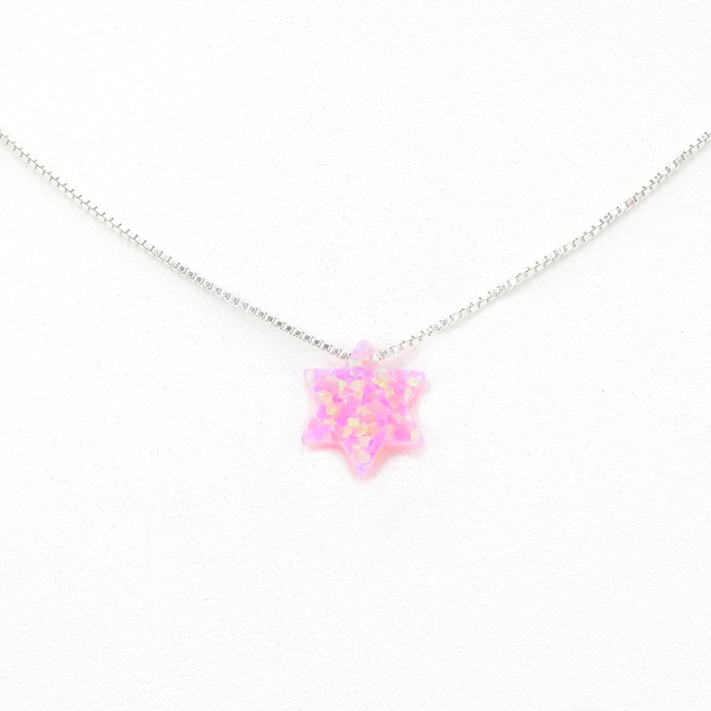 Sterling Silver Pink Created Opal Star Necklace