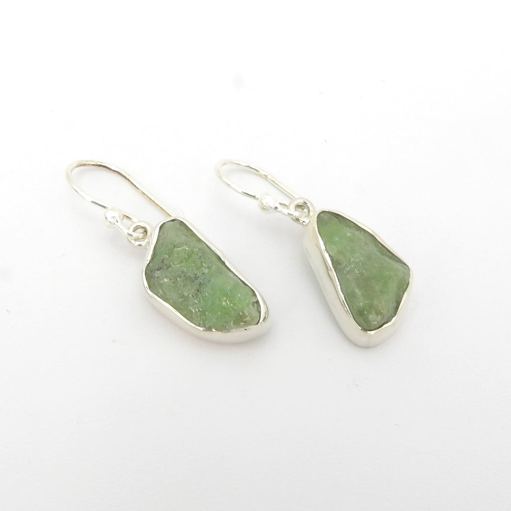 Sterling Silver Rough Emerald Earrings