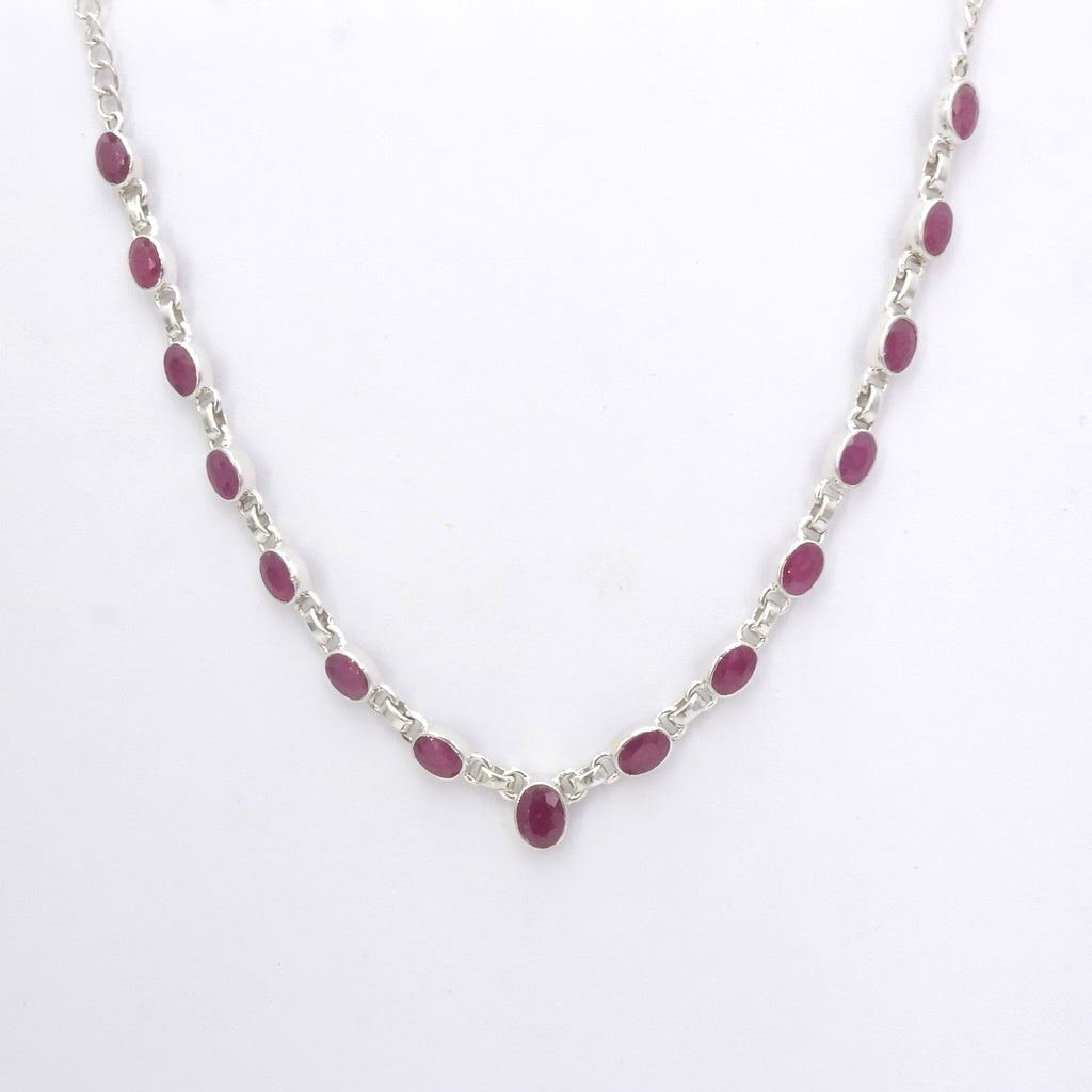 Sterling Silver Faceted Ruby Necklace