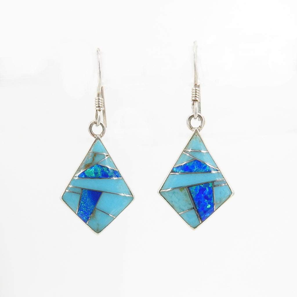 Sterling Silver Opal and Turquoise Inlay Earring