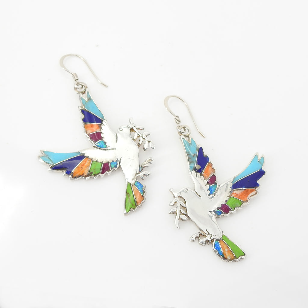 S/S Multi Color Inlay Dove Earrings