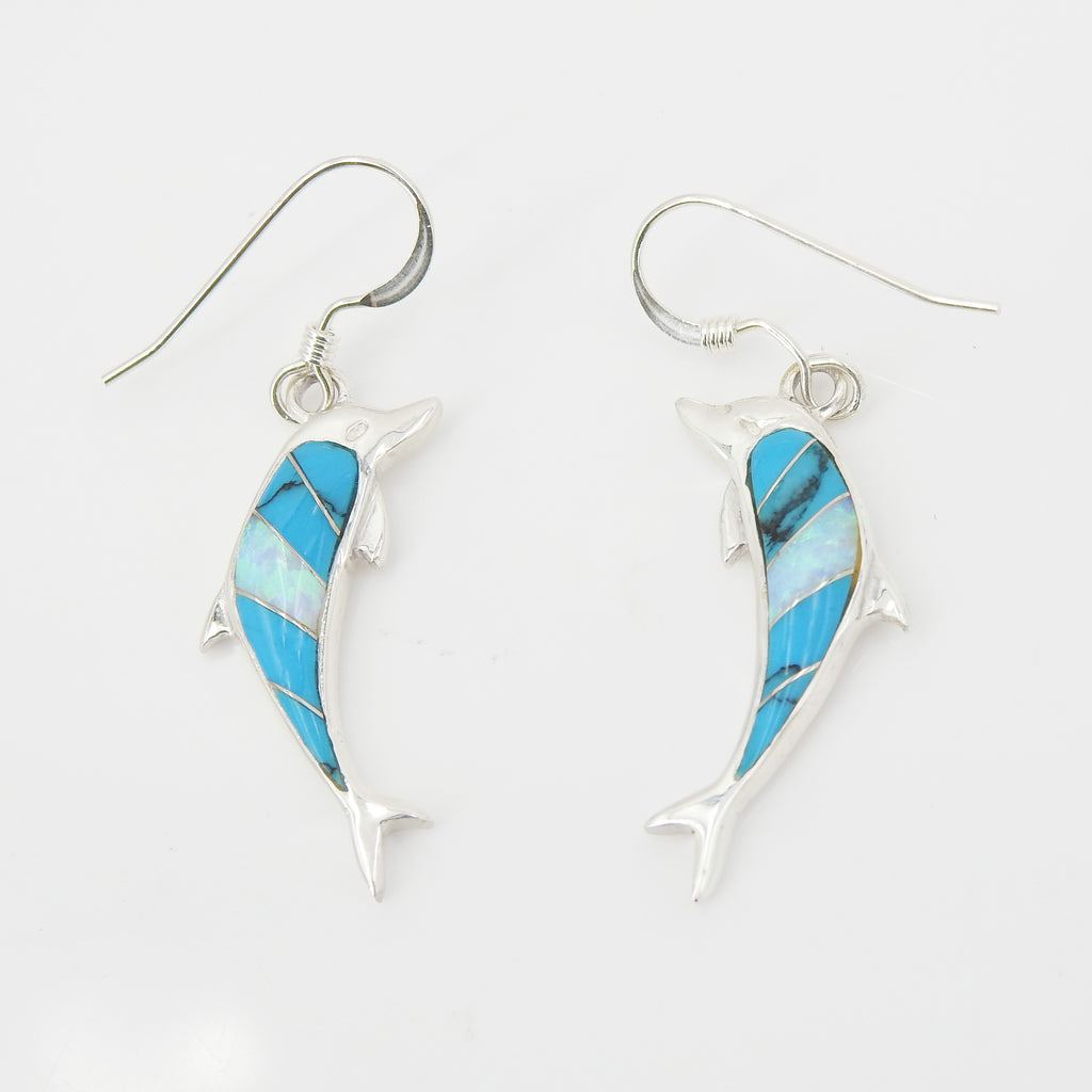 Sterling Silver Dolphin Inlay Earrings