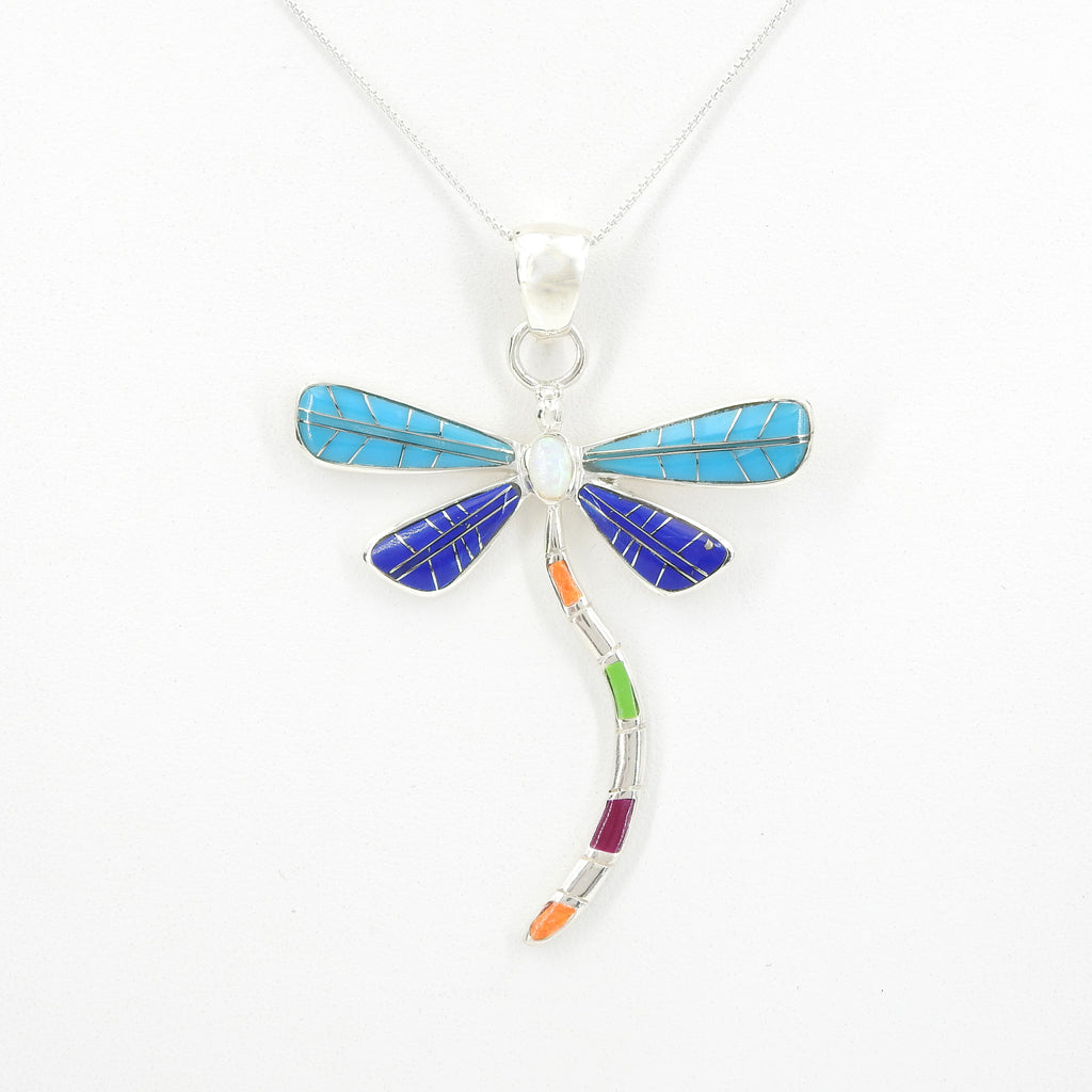 Sterling Silver Inlay Dragonfly Pendant