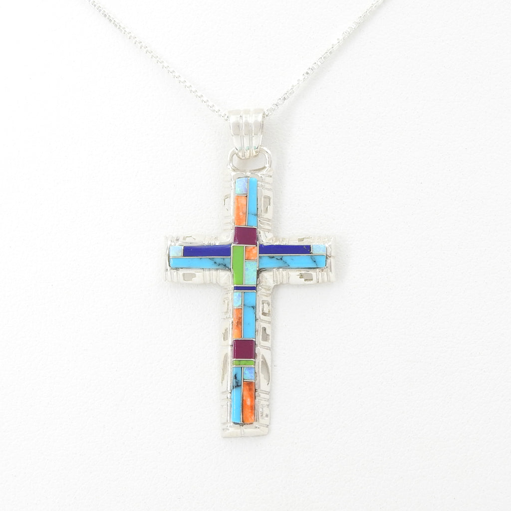 Sterling Silver Inlay Cross Pendant