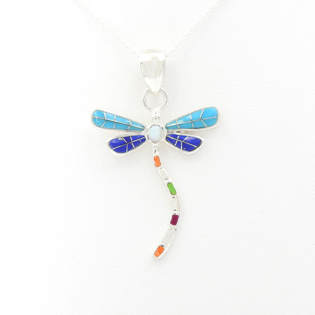 Sterling Silver Small Dragonfly Inlay Pendant