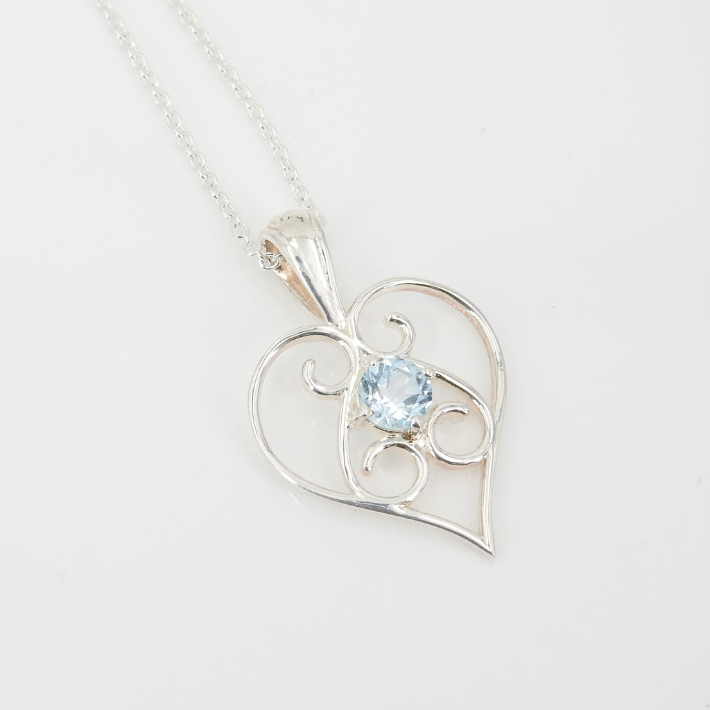 Sterling Silver Heart w/ Blue Topaz Pendant