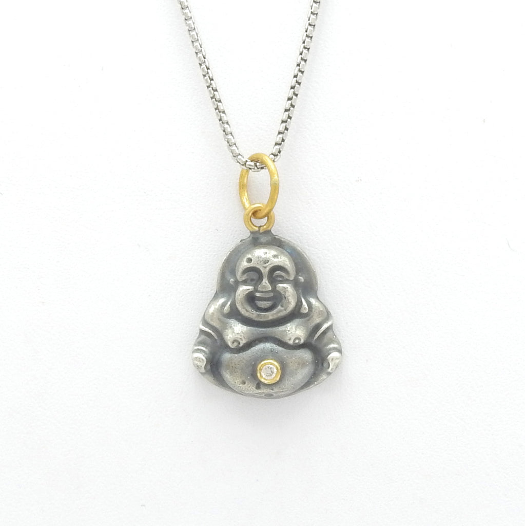 Sterling Silver Buddha w/ 24KT & Diamond Pendant
