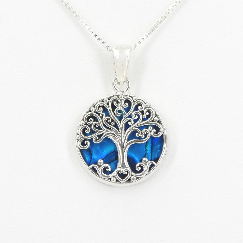 Sterling Silver Tree of Life w/ Blue Abalone Pendant