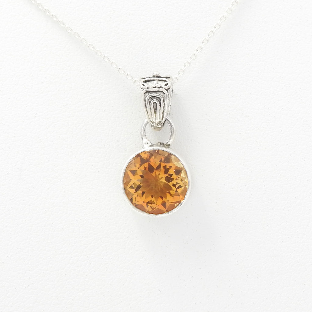 Sterling Silver Round Faceted Citrine Pendant