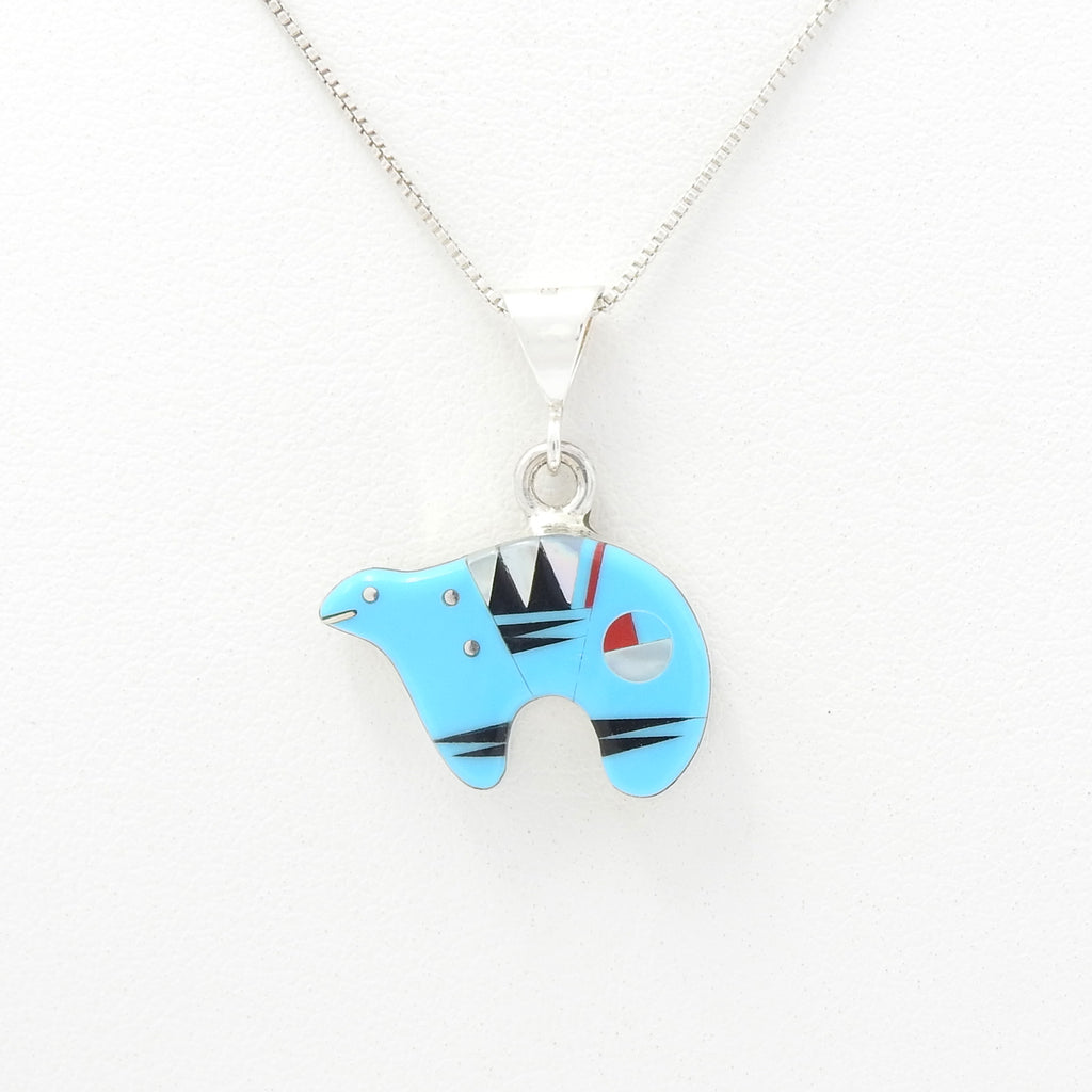 Sterling Silver Turquoise Bear Inlay Pendant