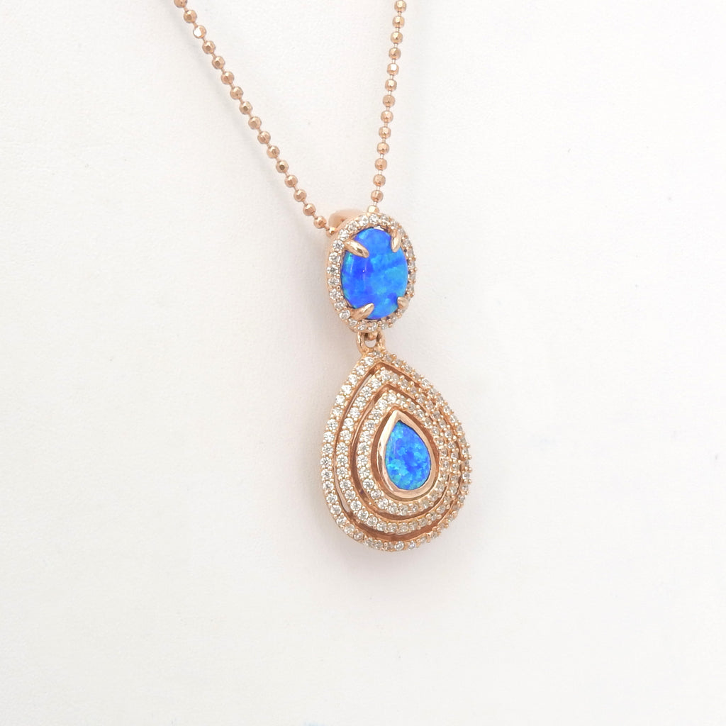Sterling Silver Rose Gold Plated Created Opal & CZ Pendant