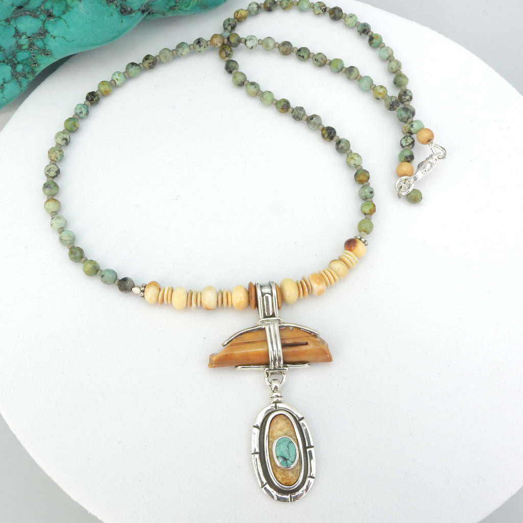 Sterling Silver Fossilized Tusk & Turquoise Necklace
