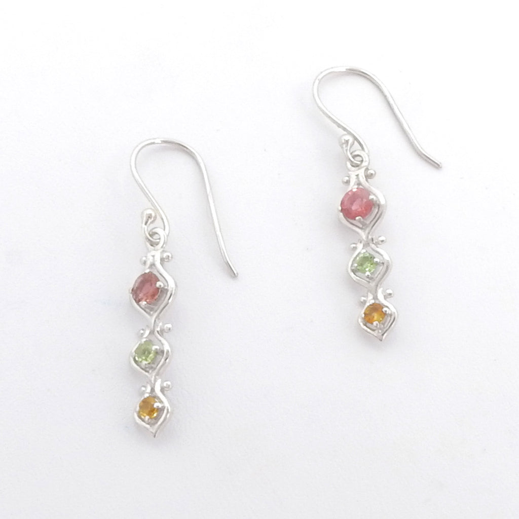 Sterling Silver Mixed Tourmaline Earrings