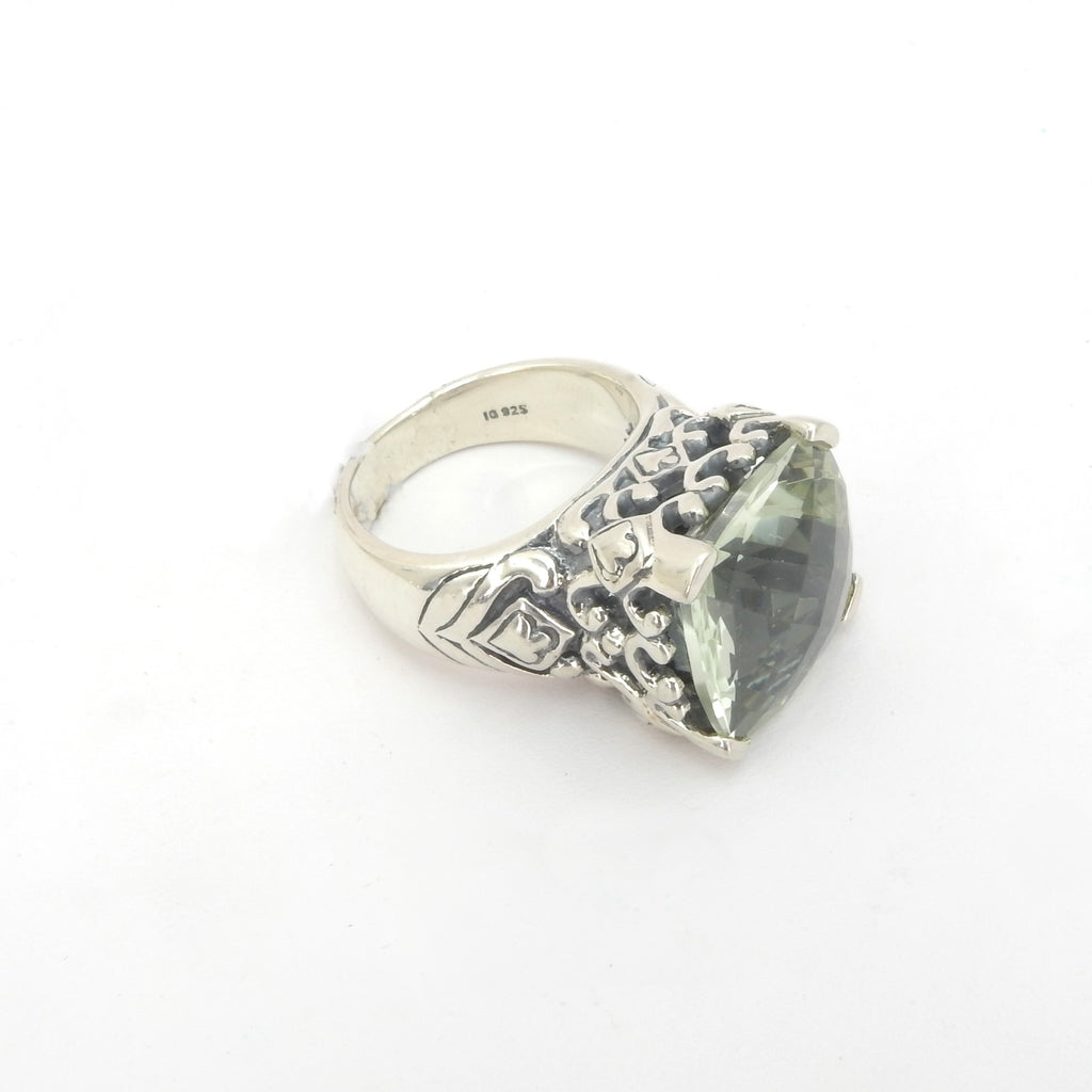 Sterling Silver Green Amethyst Statement Ring Size 7