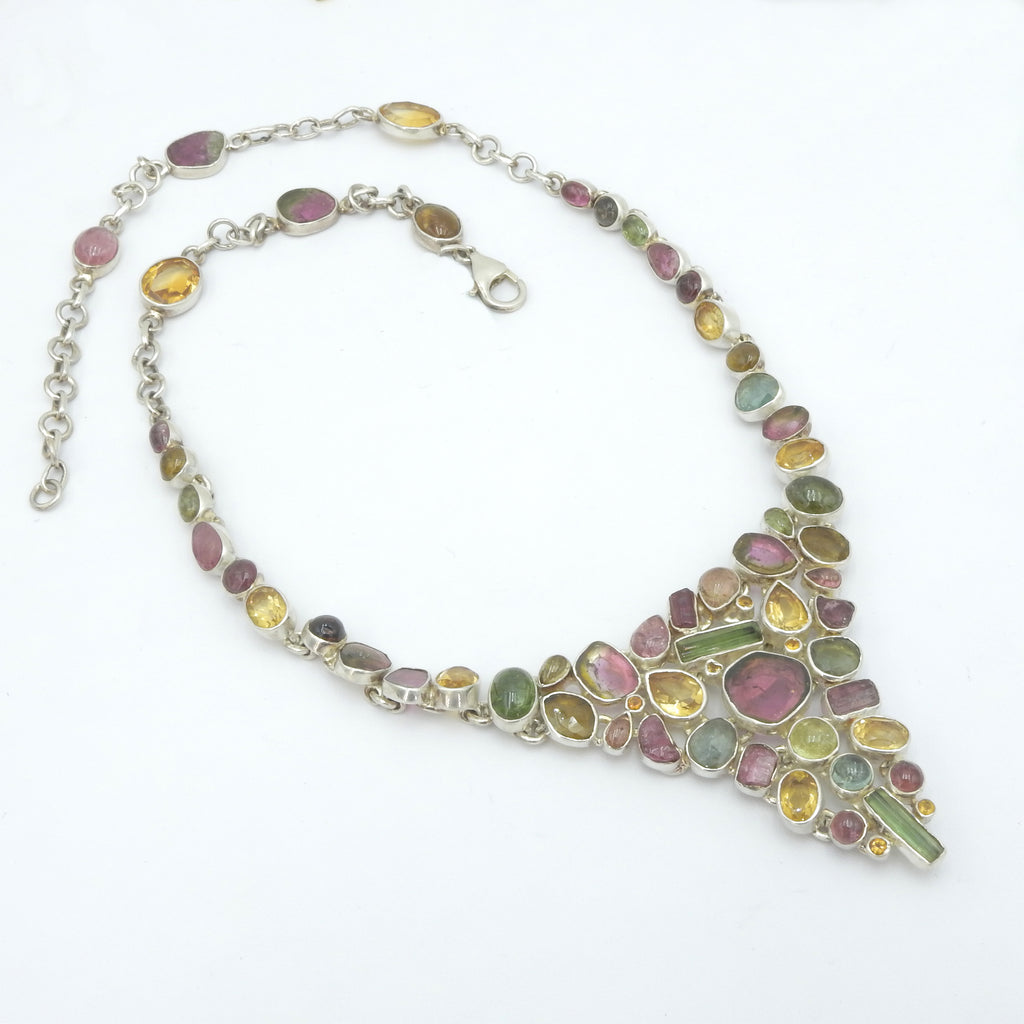 Sterling Silver Mixed Tourmaline Statement Necklace