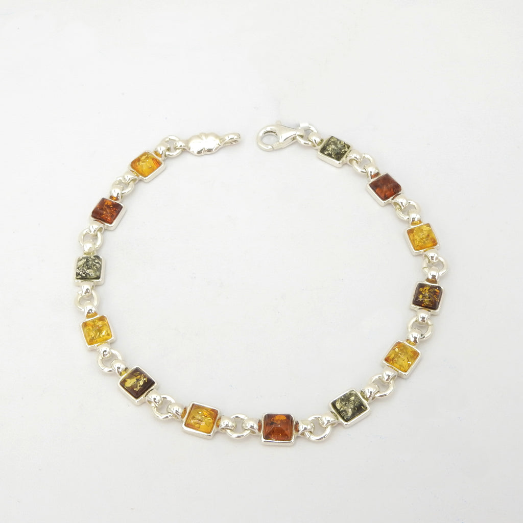 Sterling Silver Square Mixed Amber Bracelet