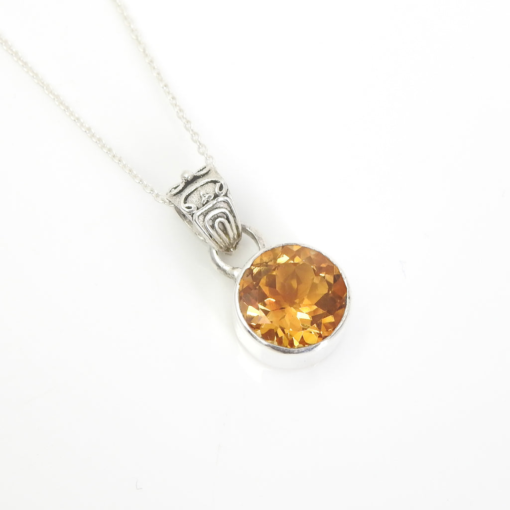 Sterling Silver Round Faceted Citrine Pendant