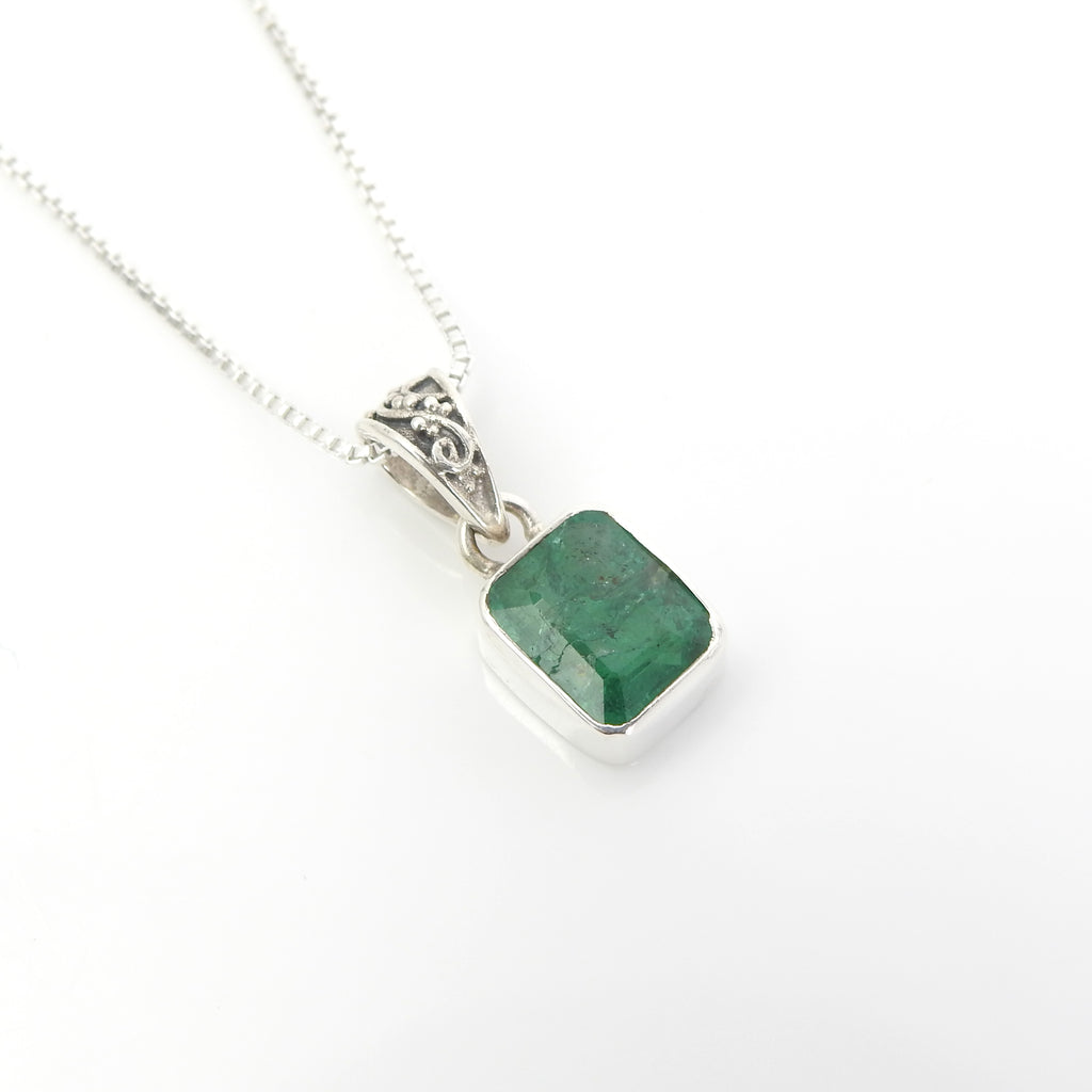 Sterling Silver Small Square Emerald Pendant