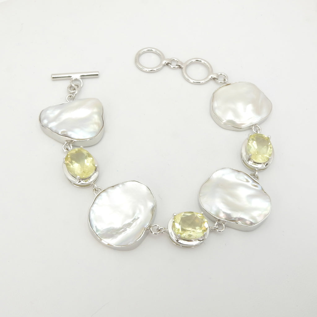 Sterling Silver Mabe Pearl & Lemon Quartz Bracelet