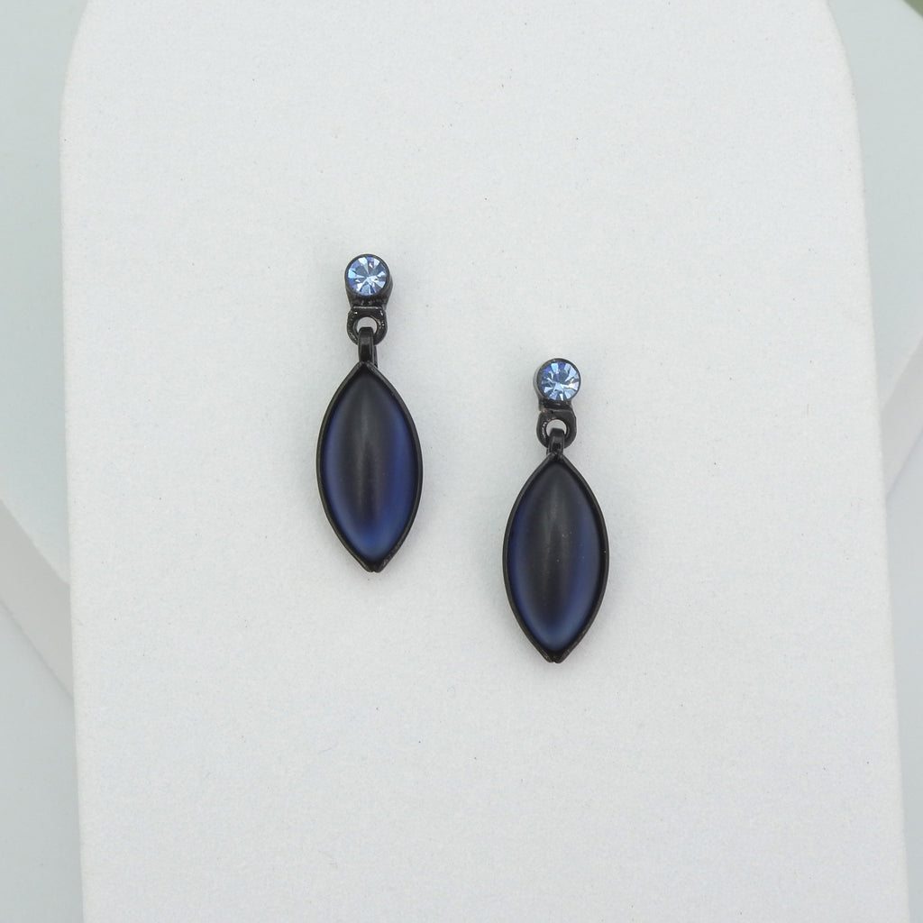 Dark Blue Czech Glass Post Earrings