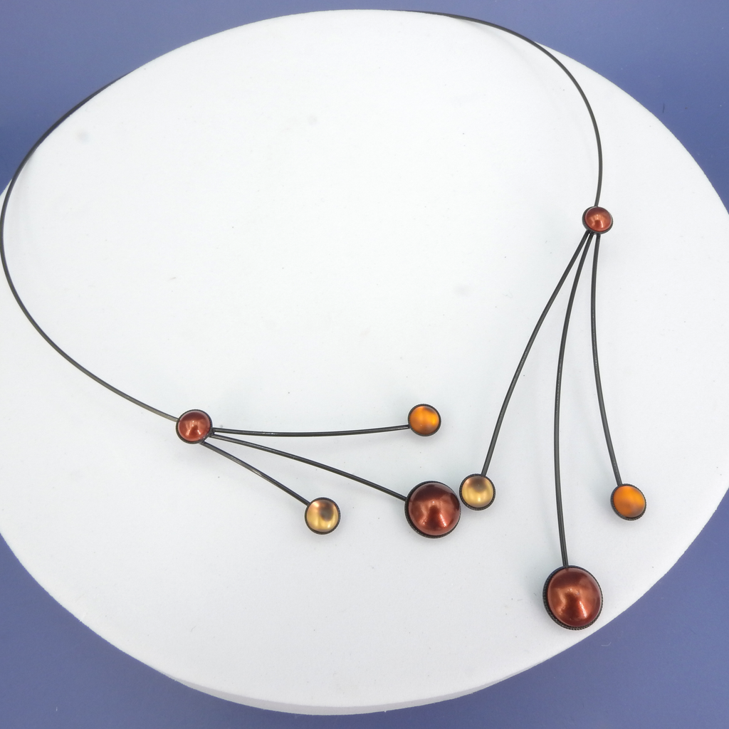 Memory Wire Necklace w/ Branches and Rounds Amber