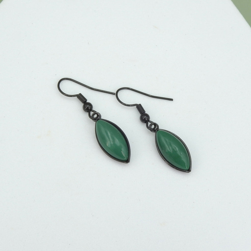 Blue Single Leaf Green Wire Earrings