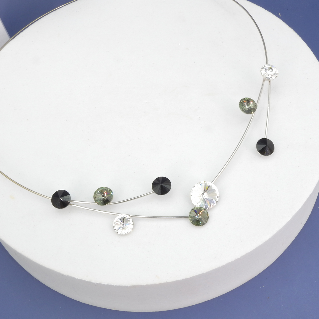 Memory Wire Black & Grey Crystal Necklace