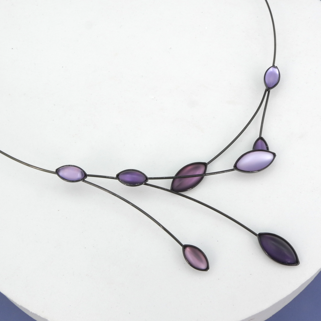 Memory Wire Purple Glass Branches & Leaves Necklace