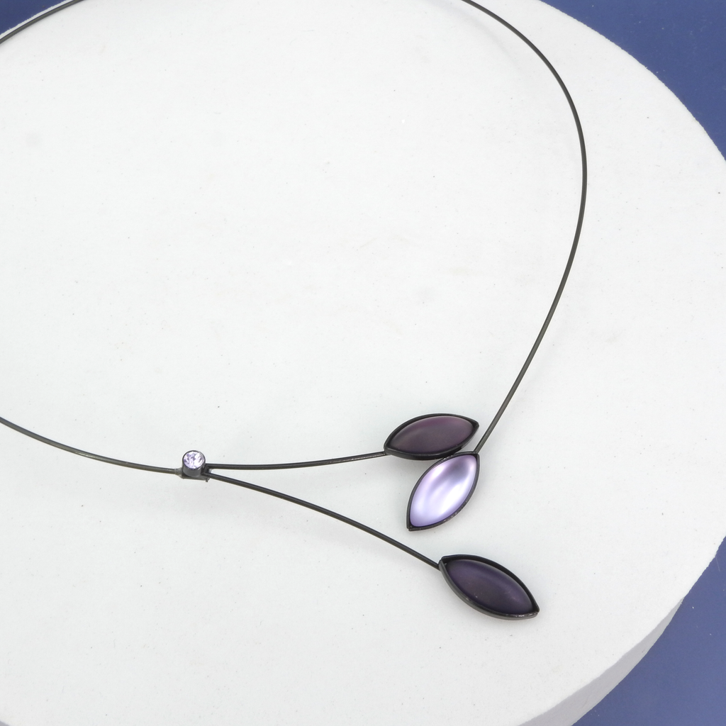 Memory Wire Purple Glass Leaves & Branches Necklace