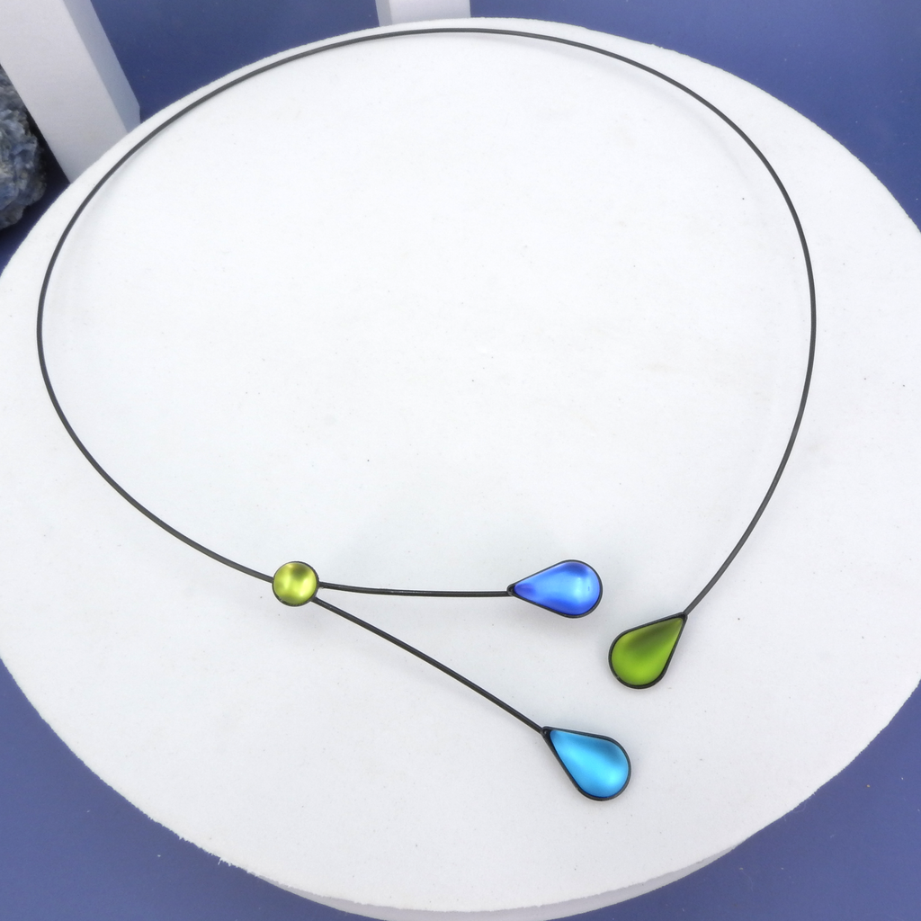 Memory Wire Blue & Green Teardrop Necklace