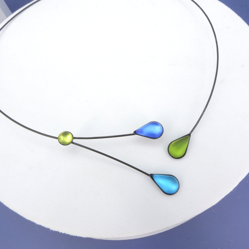Memory Wire Blue & Green Teardrop Necklace