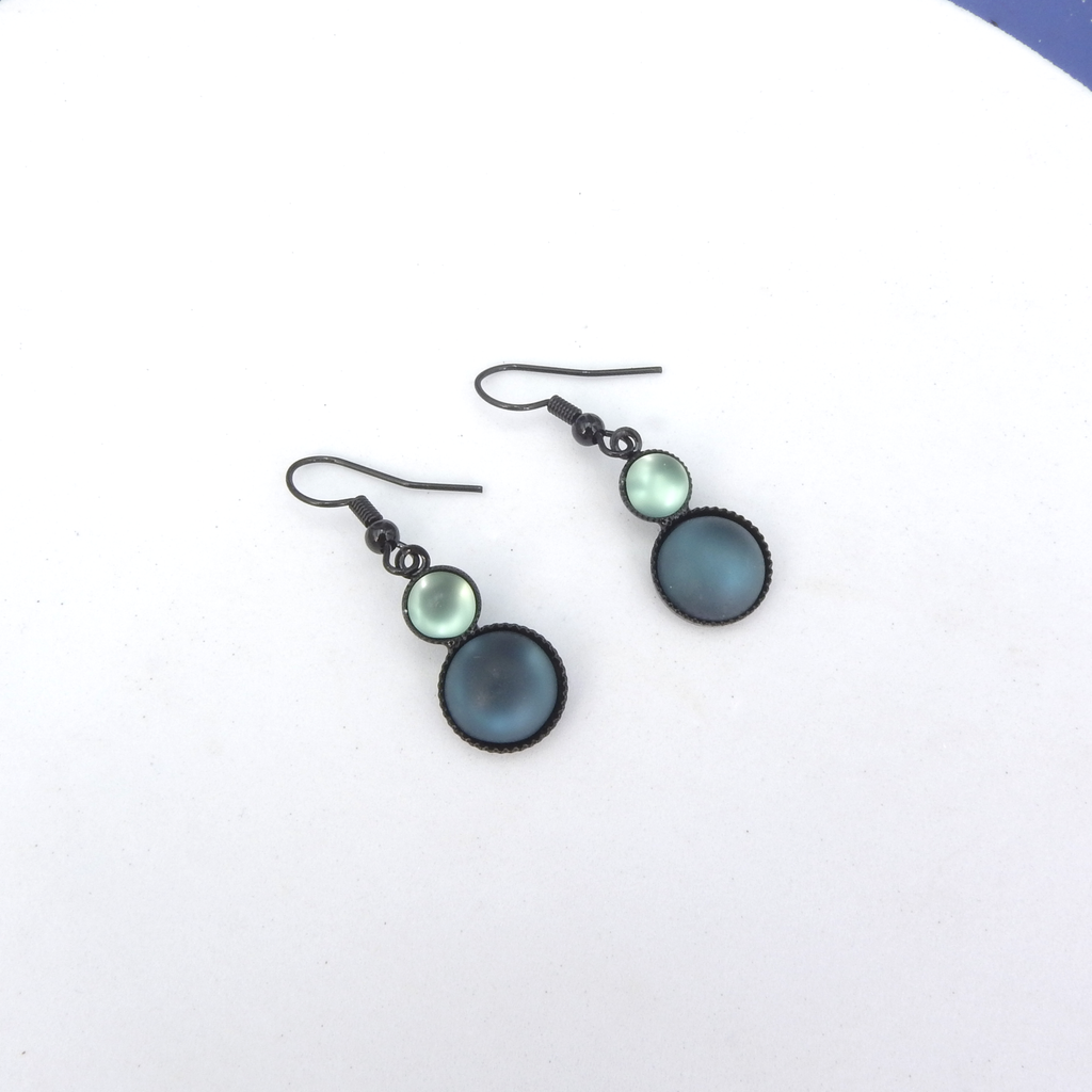 Double Circle Glass & Black Wire Earrings