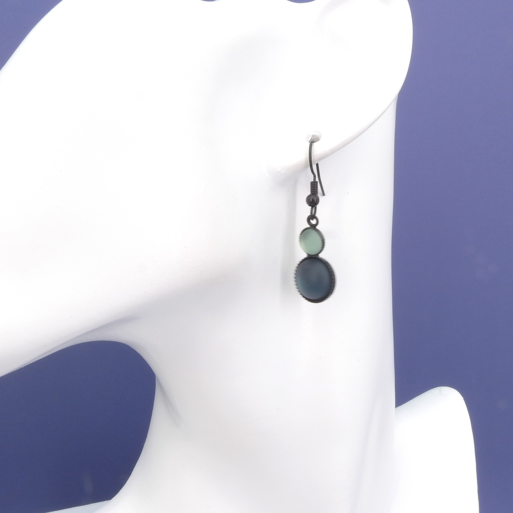 Double Circle Glass & Black Wire Earrings